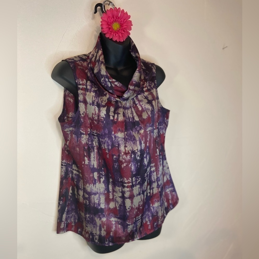 Coldwater Creek~Shiny Multi-Colored Sleeveless Rolled Mock Neck Top~Size M